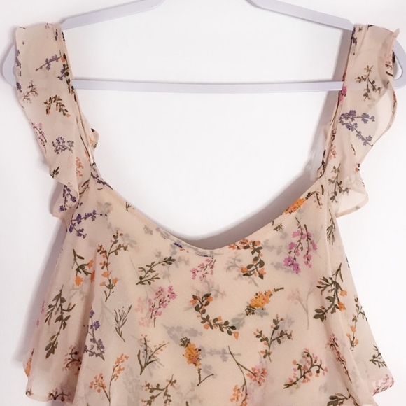 Rebecca Minkoff Alexis peach blush floral tiered ruffled top size medium - Picture 3 of 11